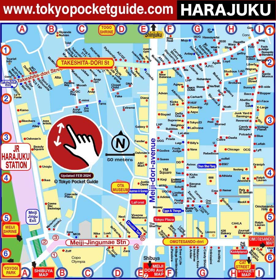 TOKYO POCKET GUIDE: Harajuku map in English for Shopping and Stores