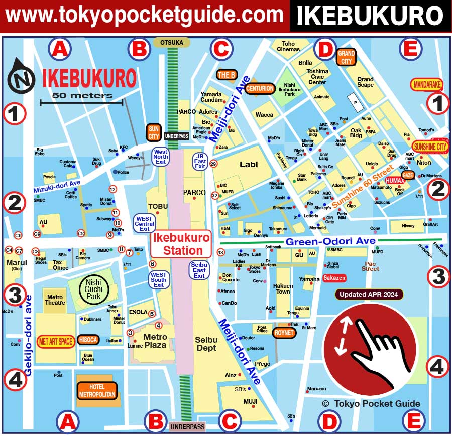 Tokyo Pocket Guide Tokyo Ikebukuro Map In English For Shopping And Stores