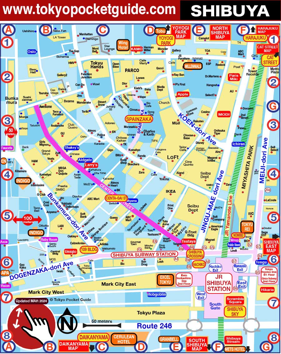 TOKYO POCKET GUIDE: Shibuya map in English for Restaurants and Eating Out